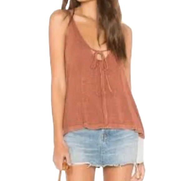 Free People Scarlet Tie Front Tank Top Sz XS Rust Color - Picture 1 of 9